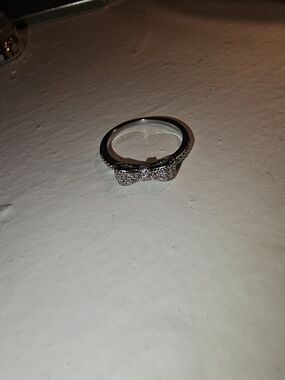 Pandora Silver Bow Ring with Clear Sparkle
